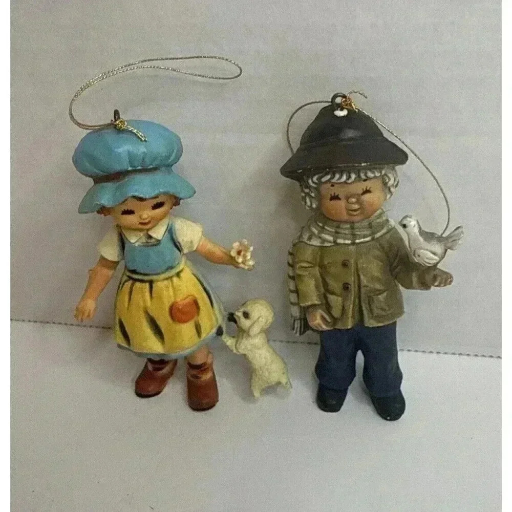 Vintage‎ Bradford Novelty Co Old World Children 2 Figures Girl & Boy Ornaments